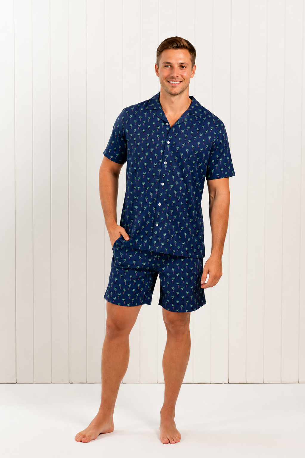 Navy Blue Palms Swim Shirt