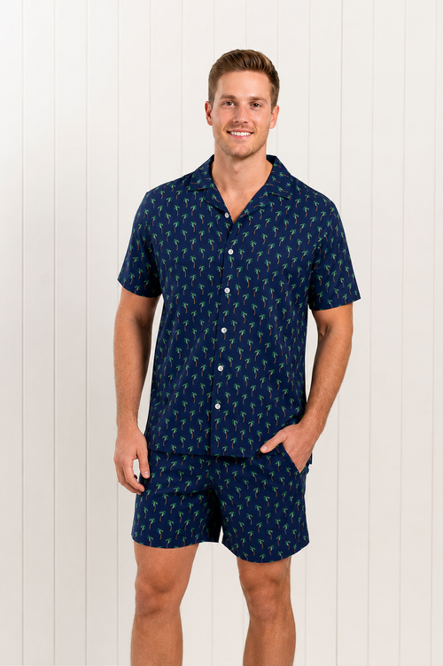 Navy Blue Palms Swim Shirt