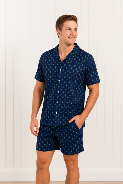 Navy Blue Palms Swim Shirt