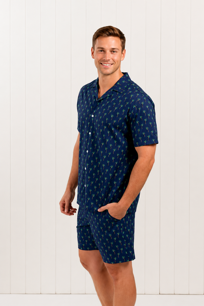 Navy Blue Palms Swim Shirt