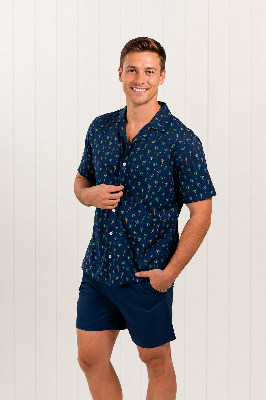 Navy Blue Palms Swim Shirt